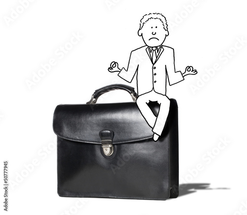 Photo: illustration of zen businessman sitting on briefcase illustration of zen businessman sitting on briefcase