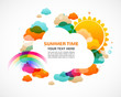 colorful clouds, rainbow and sun, abstract vector background