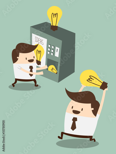 Vector: young business man buy new ideas from vending machine young business man buy new ideas from vending machine