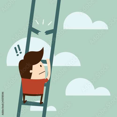 Vector: boy climbing up a ladder. boy climbing up a ladder.