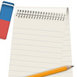 Block mit Bleistift und Radiergummi