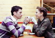 Young Lovers Drinking Coffee Romantic Shot