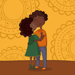 Illustration of multicultural boy and girl kissing on the cheek