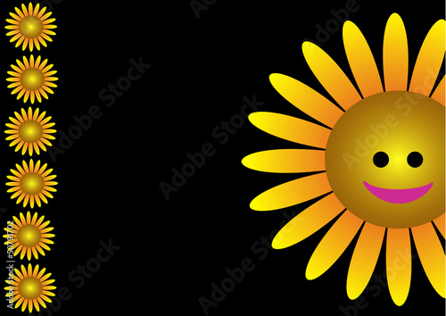 Vector: The smiling sunflower illustrated on the black background The smiling sunflower illustrated on the black background