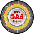 vintage gas advertising sign, car wheel, vector illustration