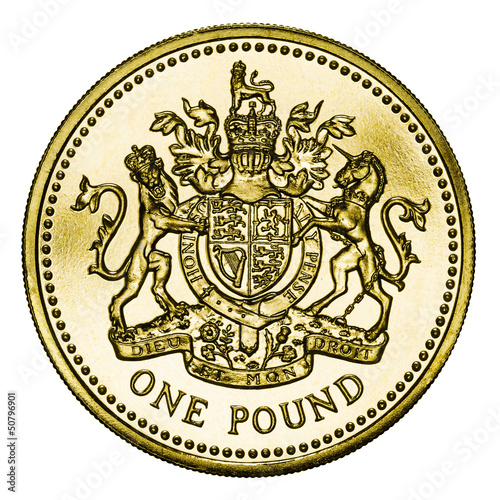 Photo: Mint British Gold Pound Coin with Clipping Path Mint British Gold Pound Coin with Clipping Path