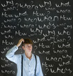 Thinking business man questions what why when where who and how