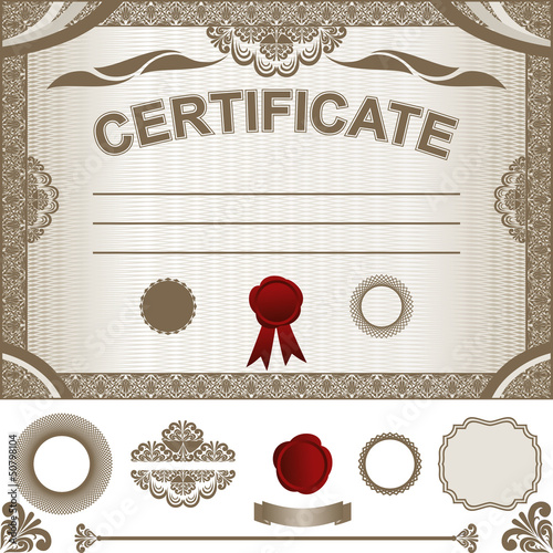 Vector: Certificate Template with additional design elements. Certificate Template with additional design elements.