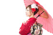 Beautiful kimono woman on white background
