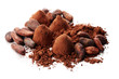 Chocolate truffles and cocoa isolated on white