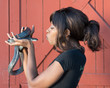 Beautiful Woman Handles Snake