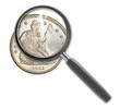 Coin dollar and magnifying glass isolated on white 2