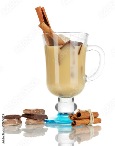 Photo: Latte in glass isolated on white Latte in glass isolated on white