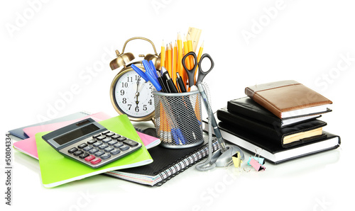 Photo: School and office supplies isolated on white School and office supplies isolated on white