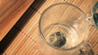 Green Chinese flower tea is brewed and dissolved in the glass