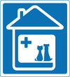 blue veterinary symbol with pet and home silhouette