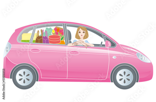 Illustration: 自動車と女性ドライバー 自動車と女性ドライバー