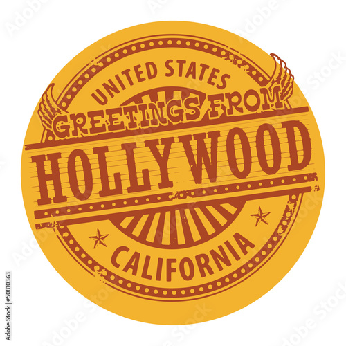 Vector: Grunge color stamp with text Greetings from Hollywood, vector Grunge color stamp with text Greetings from Hollywood, vector
