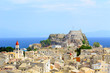 City of Kerkyra, aerial photo of town with old Byzantine fortres