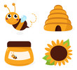 Bee and honey icons set isolated on white