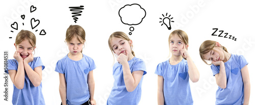 Photo: Girl showing different emotions with icons Girl showing different emotions with icons