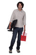 man holding TV