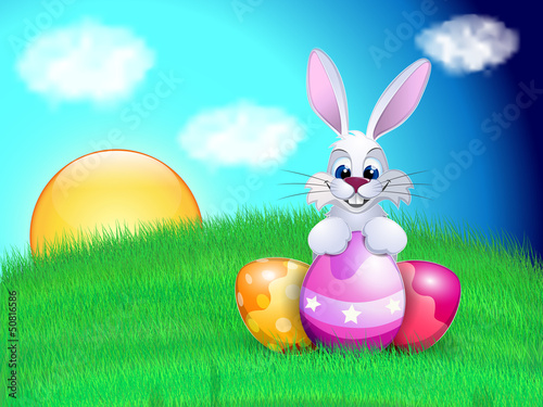 Vector: Easter card with rabbit and eggs. Vector illustration Easter card with rabbit and eggs. Vector illustration