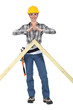 Woman with the apex frame of a house