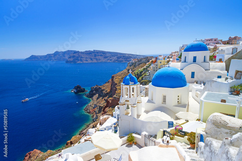  White architecture of Oia village on Santorini island, Greece