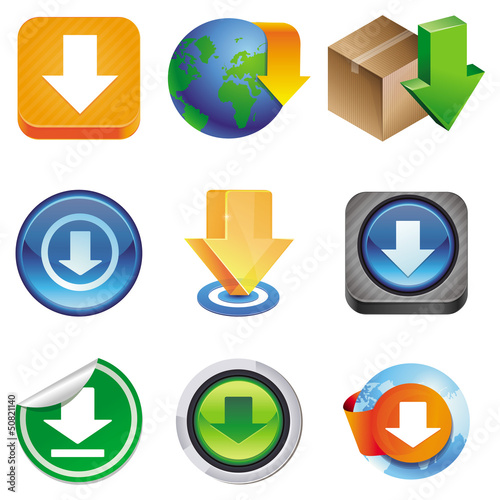 Vector: Vector set with download icons Vector set with download icons