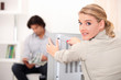 Female TV repairperson