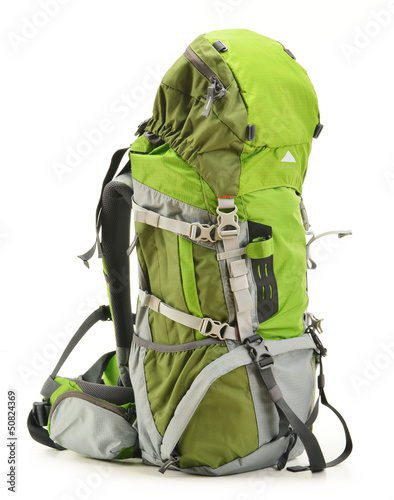 Photo: Large green touristic backpack isolated on white Large green touristic backpack isolated on white