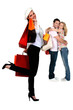 Three people returning from shopping trip