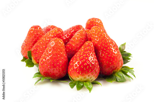 Photo: Strawberries with leaves. Isolated on a white background. Strawberries with leaves. Isolated on a white background.