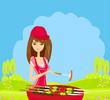 Woman cooking on a grill