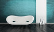 Modern white couch in front of colorful wall | 3d interior