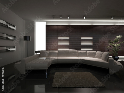 Illustration: Modern Living Room with white couch | 3d interior Modern Living Room with white couch | 3d interior
