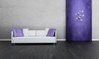 Modern white couch in front of colorful wall | 3d interior