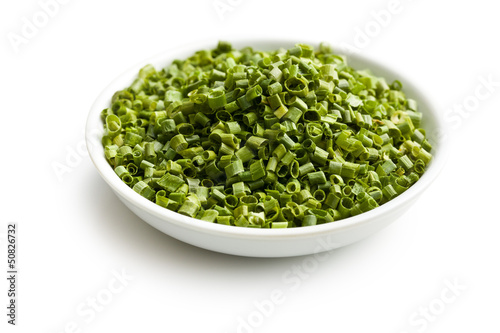 Photo: green chives in ceramic bowl green chives in ceramic bowl