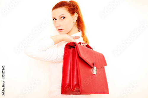 Photo: elegante Frau mit roter Ledertasche elegante Frau mit roter Ledertasche