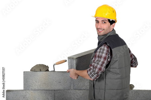 Photo: Bricklayer hard at work Bricklayer hard at work
