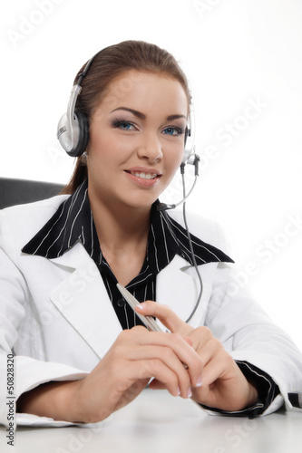 Photo: Beautiful customer support on white background Beautiful customer support on white background