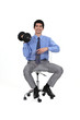 businessman holding a dumbbell