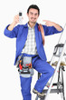 plumber showing cell phone