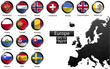 Glossy metal flag buttons, European countries, part 3