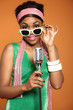 Vintage soul funk woman singing. Black african american.