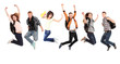 Photo: Happy young caucasian people jumping into the air Happy young caucasian people jumping into the air