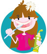 Cute little girl washing teeth