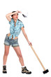 Tired female construction worker