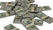 $100 Bills stacks fall into large pile on floor